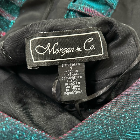 Morgan and Co Teal and Pink Evening Gown Cage Back Shimmer Maxi Dress SZ XS - Picture 7 of 16